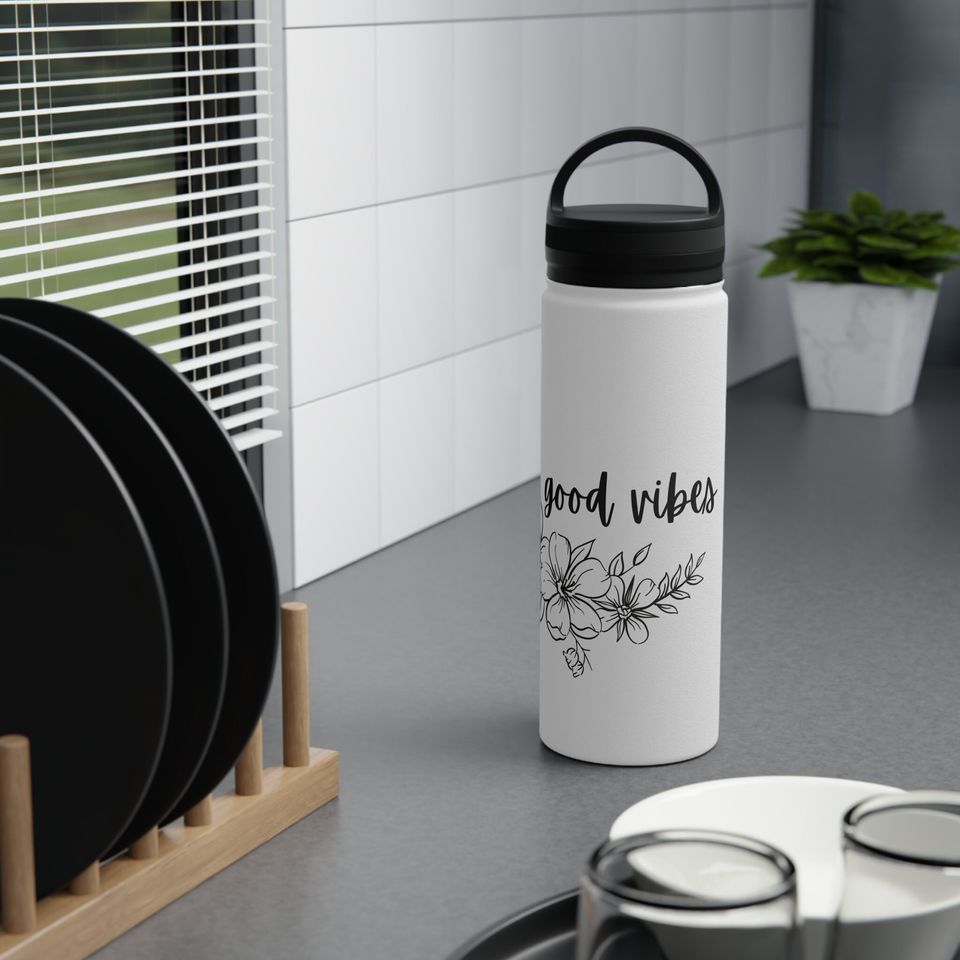 Good V Flowers Stainless Steel Water Bottle, Handle Lid
