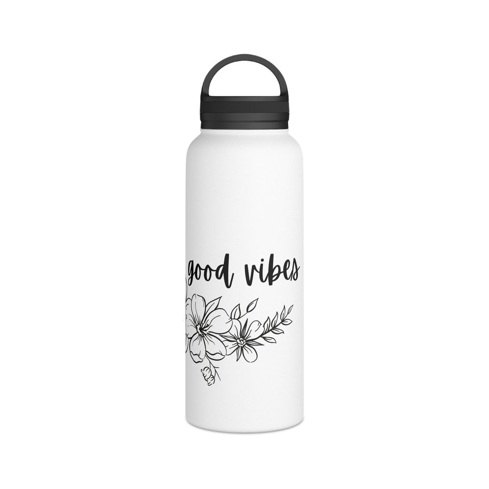Good V Flowers Stainless Steel Water Bottle, Handle Lid