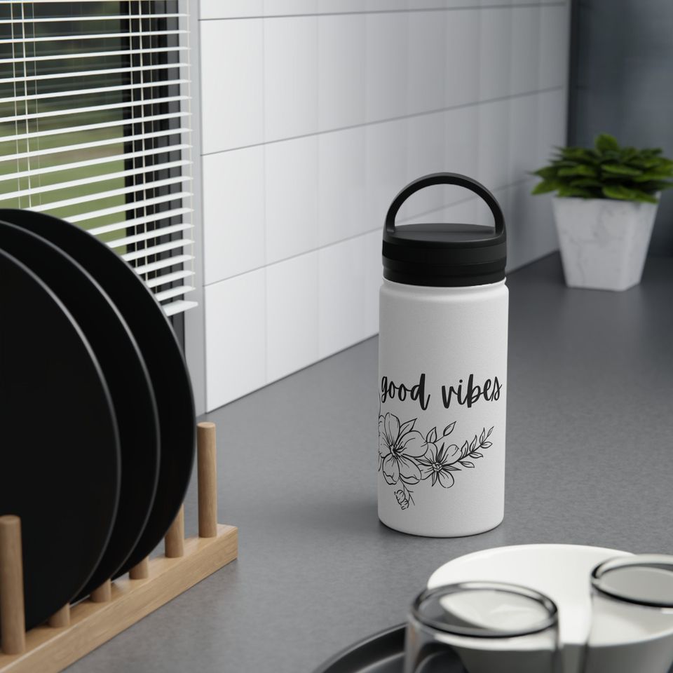Good V Flowers Stainless Steel Water Bottle, Handle Lid
