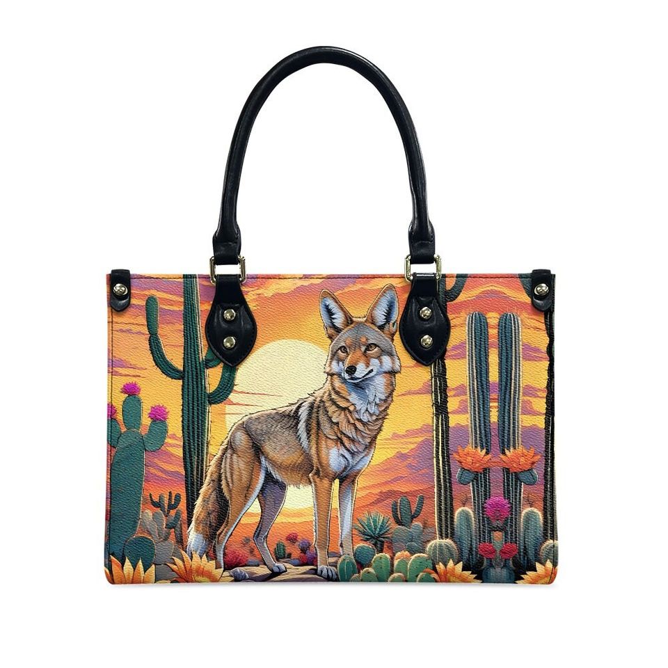coyote - Leather bag with cute animal print, Mother's day Gift