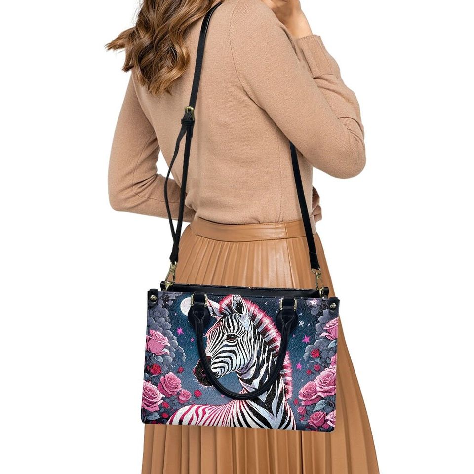 Zebra Pattern Leather Handbag, Gift for Women
