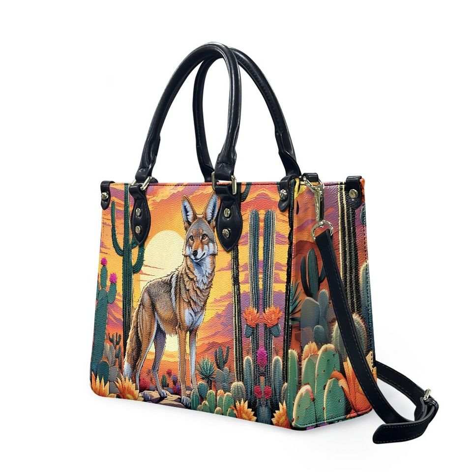 coyote - Leather bag with cute animal print, Mother's day Gift