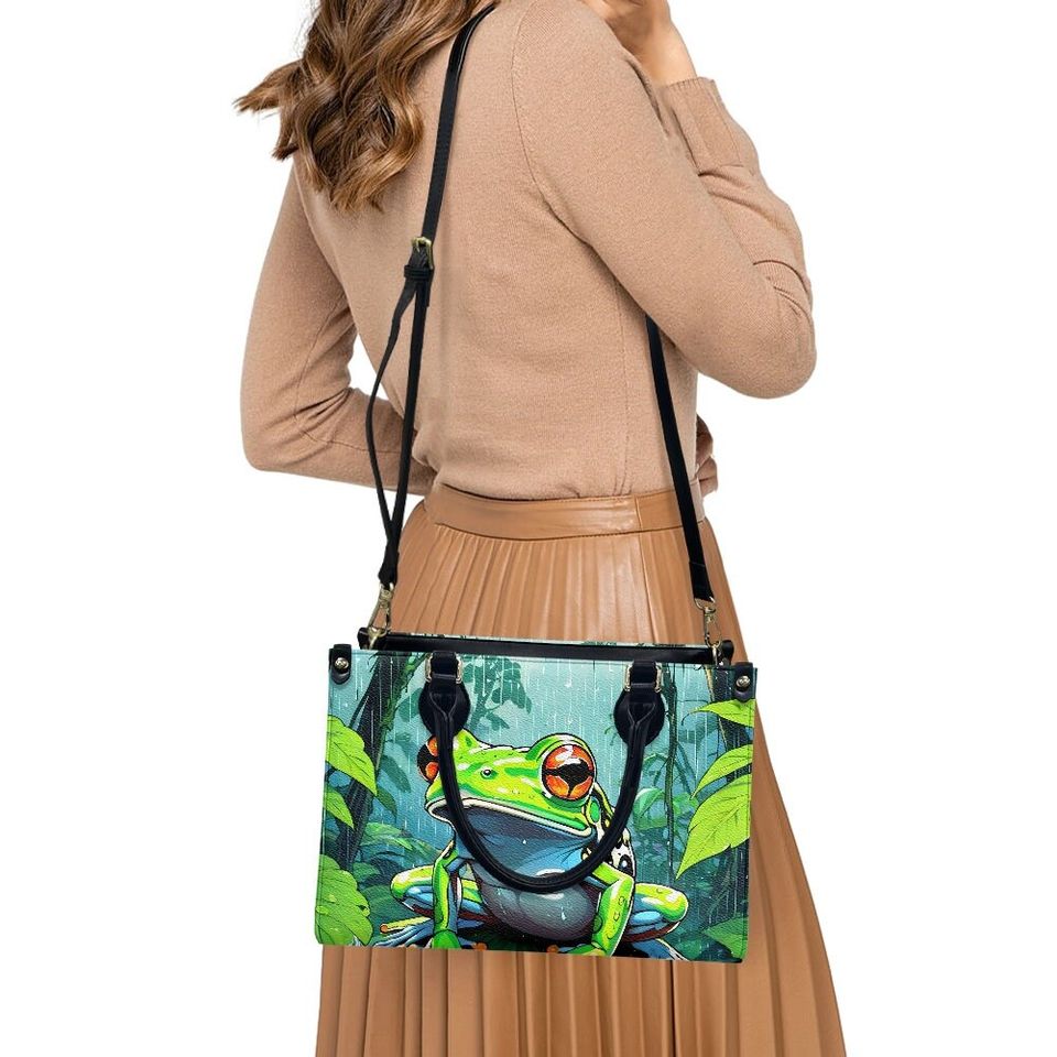 Charming Tree Frog Pattern Leather Handbag