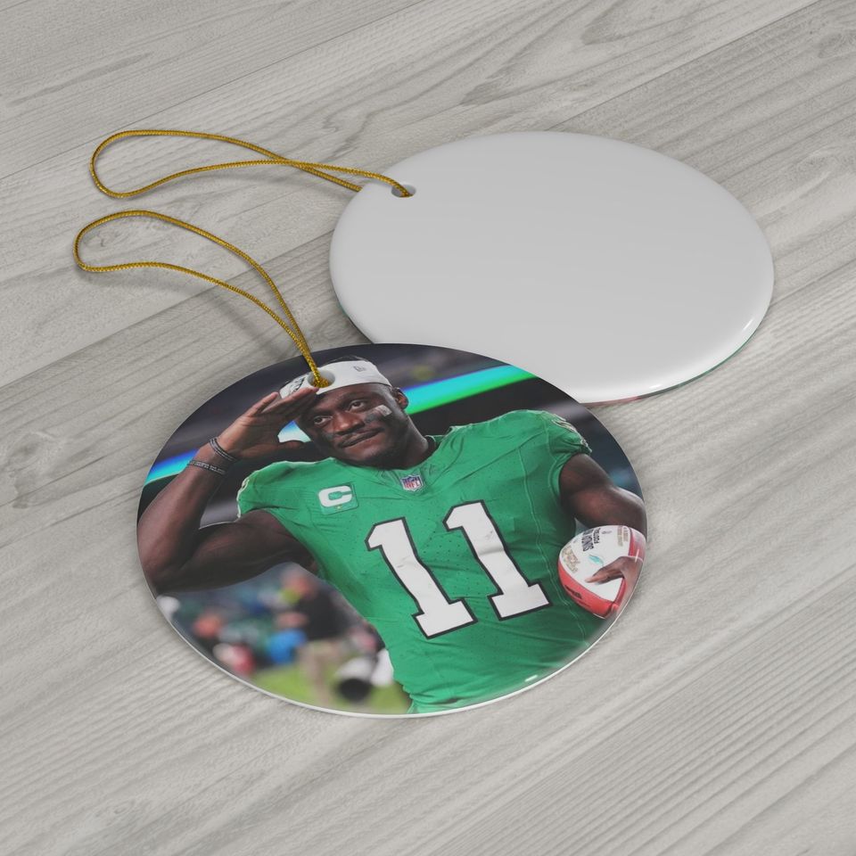 Ceramic Ornament, Eagles, AJ Brown, Football Ornament Gift