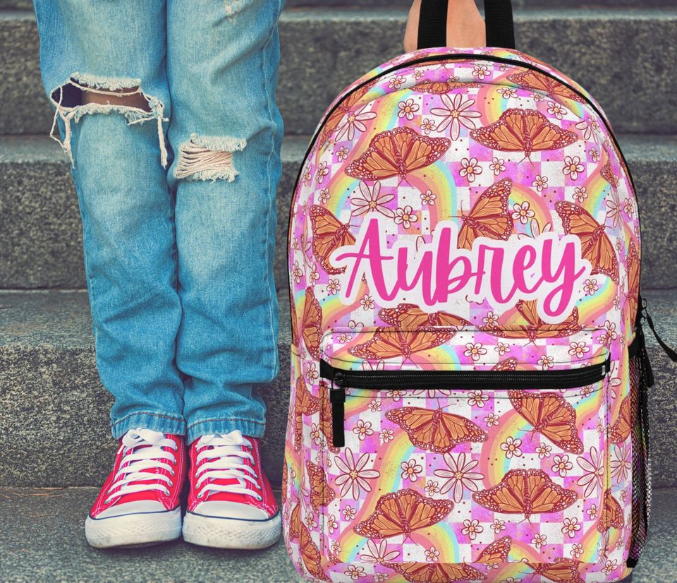 Personalized kids school backpack, personalized toddler backpack butterfly, custom name backpack for adults, monogram backpack birthday gift