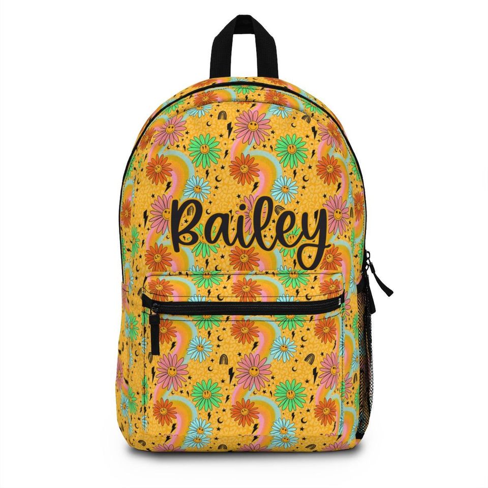Smiley Face Checkered Backpack – Custom Yellow Bag for Kids, Back to School Gift