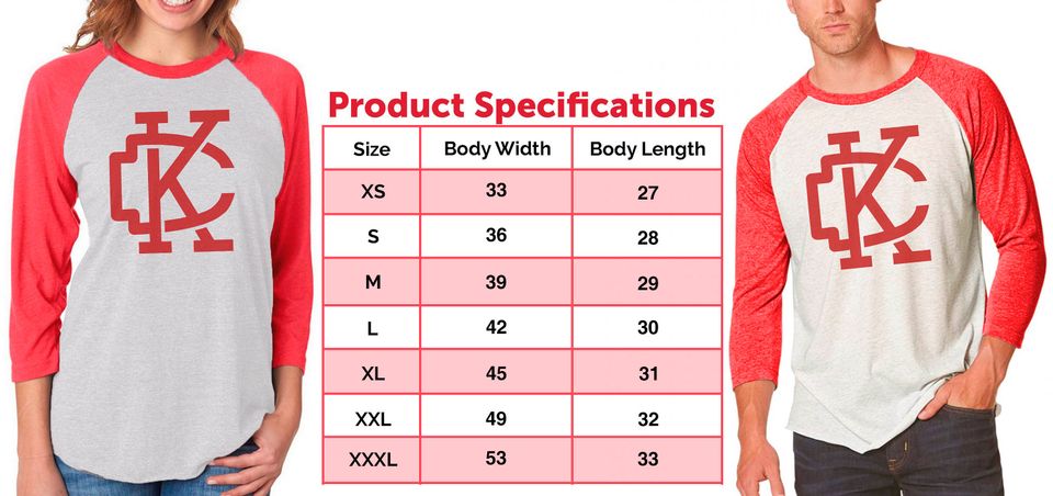 KC Unisex 3\4 Sleeve Baseball Tee