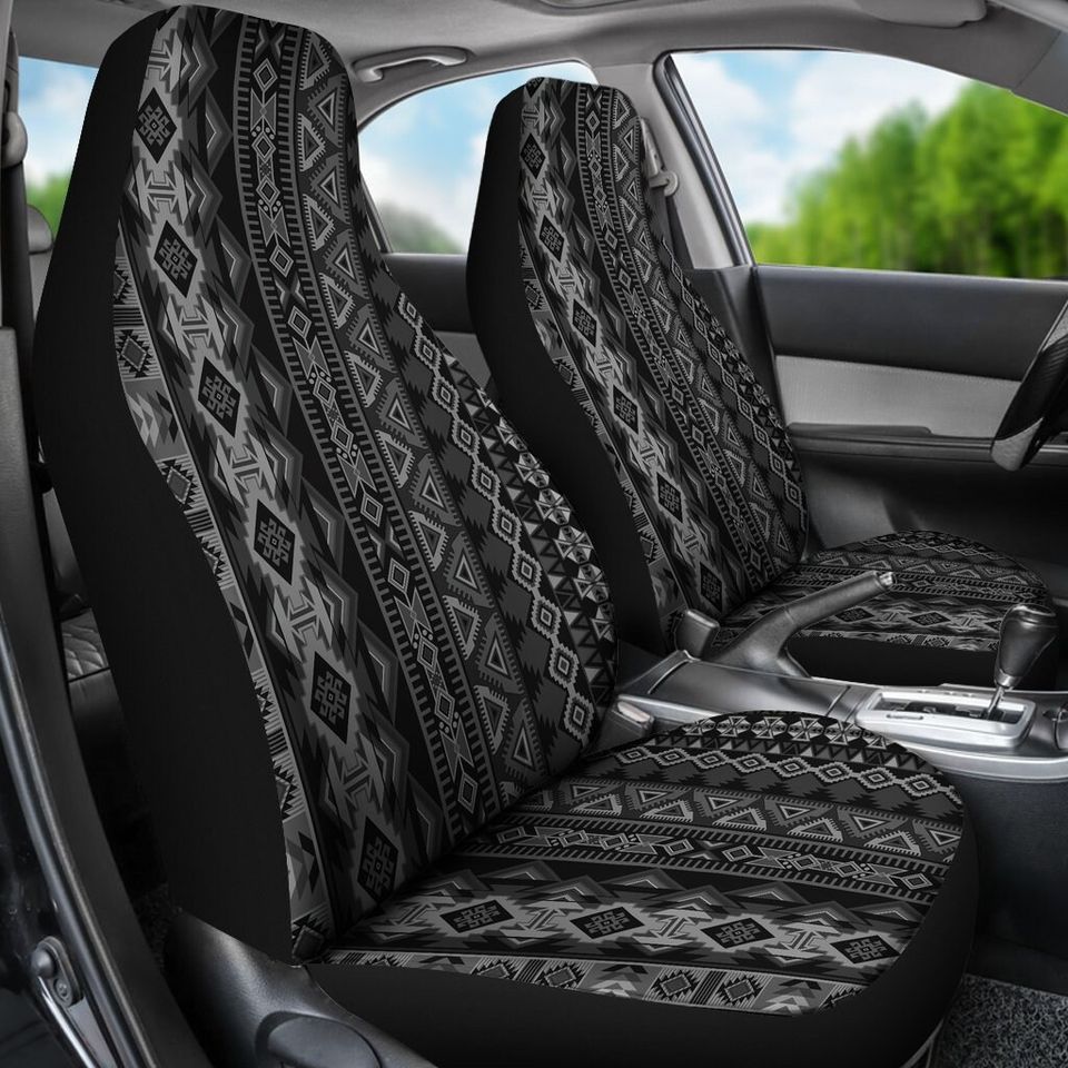 Grey / Black Aztec Tribal Ethnic Pattern Car Seat Covers