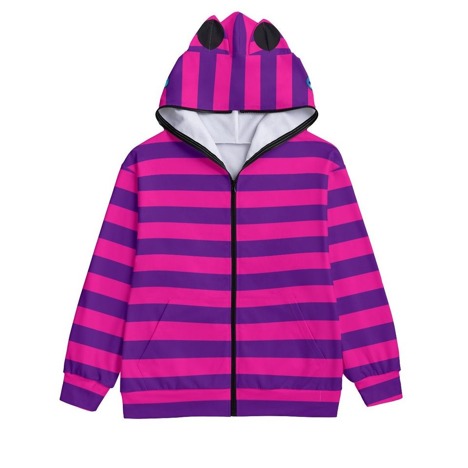 Cheshire Cat Alice in Wonderland Unisex Pullover Hoodie With Zipper Closure, Halloween, Cosplay