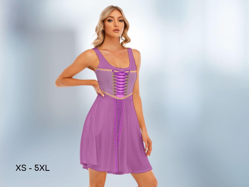 Tangled Rapunzel Skater Dress Halloween Cosplay Costume