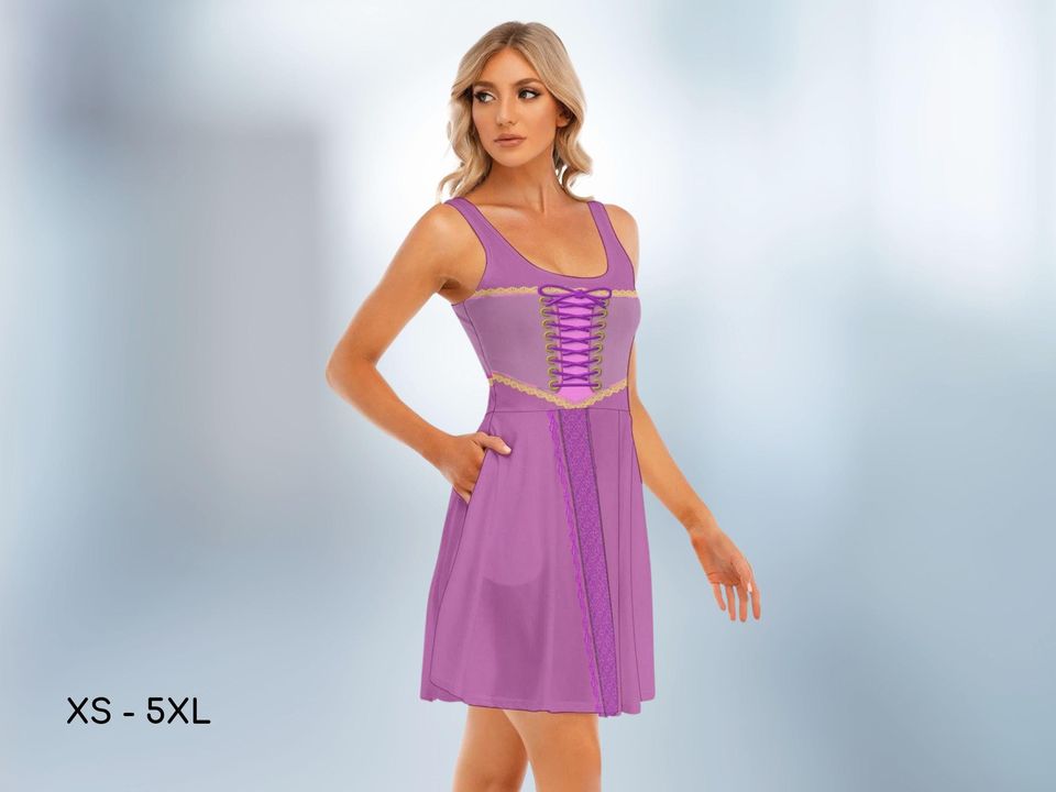 Tangled Rapunzel Skater Dress Halloween Cosplay Costume
