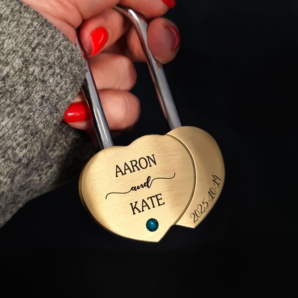 Heart Shape Engraved Padlock: Custom Love Lock, Personalized Gift for Couples, Save the Date