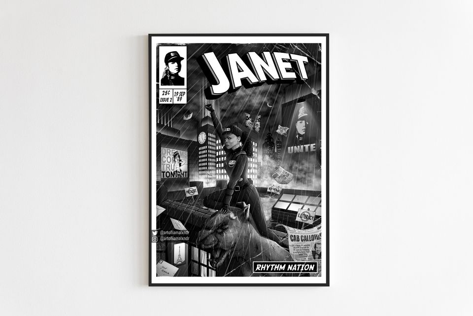 Janet Jackson Print Poster - Rhythm Nation Comic Cover Art Poster