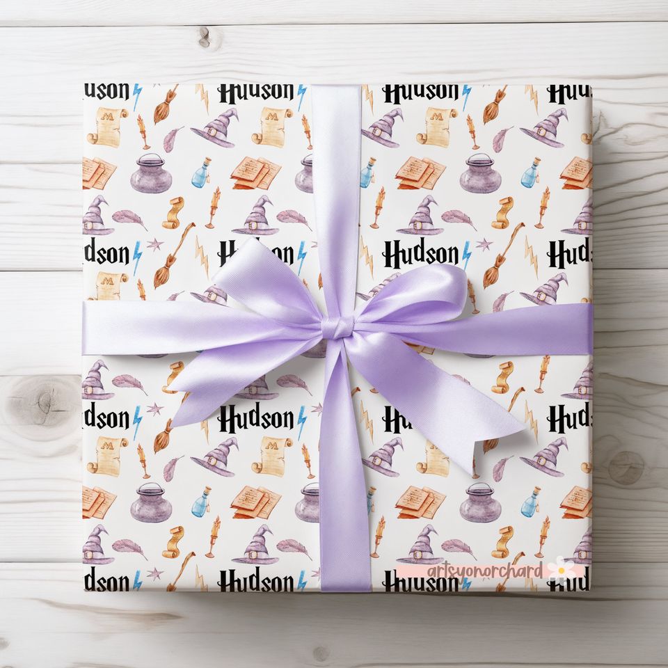 Personalized Wizard Gift Wrap - Magic Wizard Party Theme, HP Baby, Potterhead, Cauldron