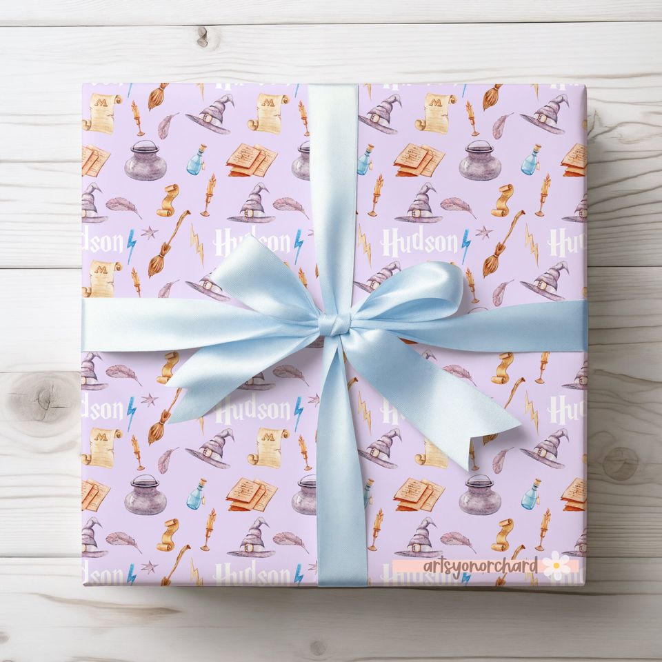 Personalized Wizard Gift Wrap - Magic Wizard Party Theme, HP Baby, Potterhead, Cauldron