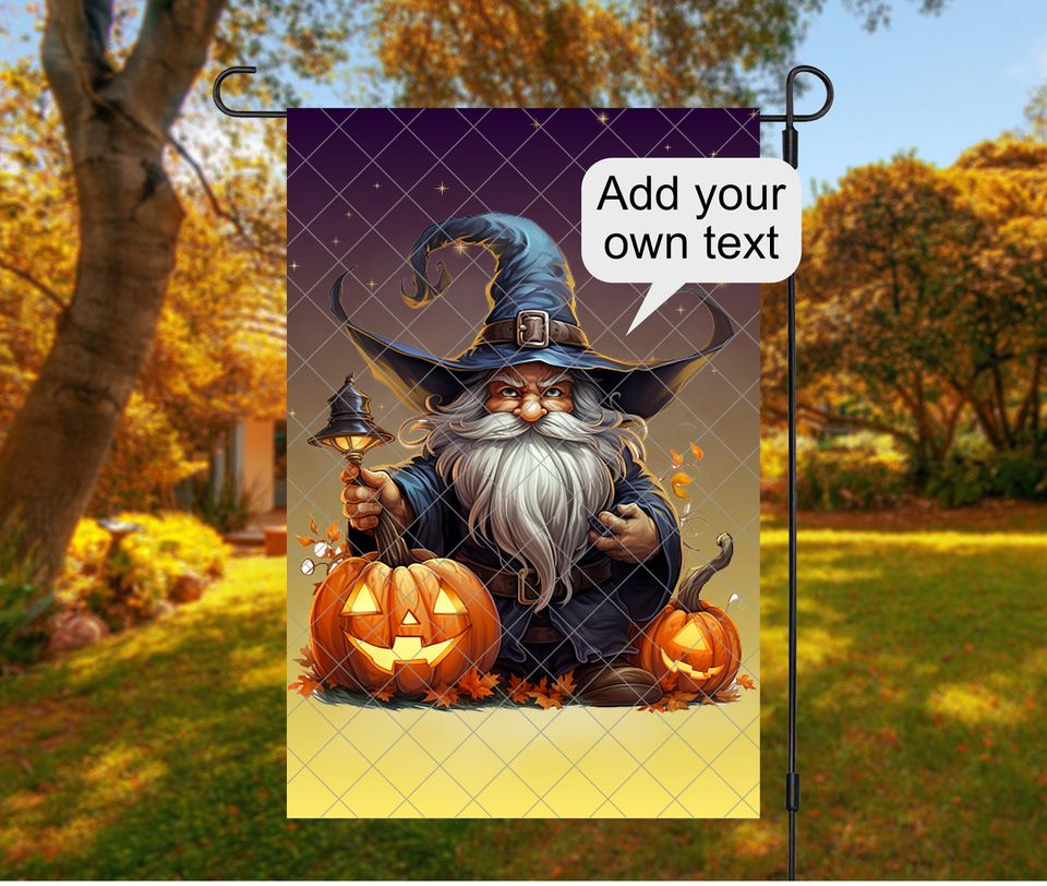 Halloween Garden Flag Design,  Wizard Flag Customizable Template for Sublimation