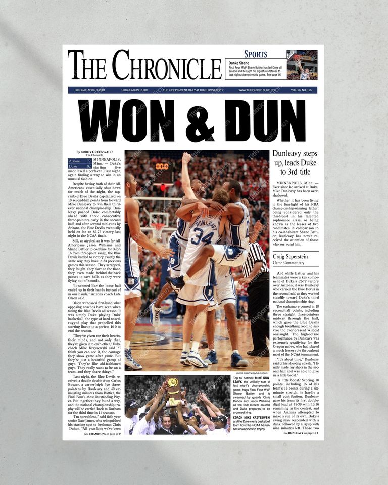 2001 Duke Blue Devils NCAA College Basketball National Champions