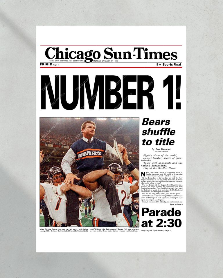 1986 Chicago Bears Super Bowl champions  (NO Framed) Poster