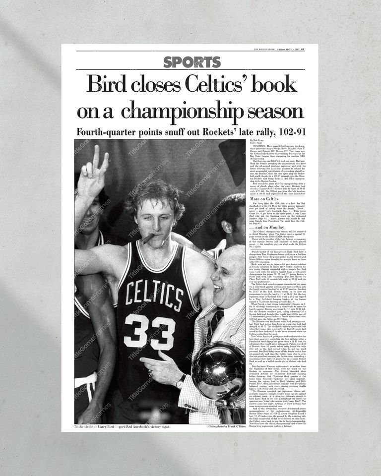 1981 Boston Celtics NBA Champion Framed Front Page Newspaper Print