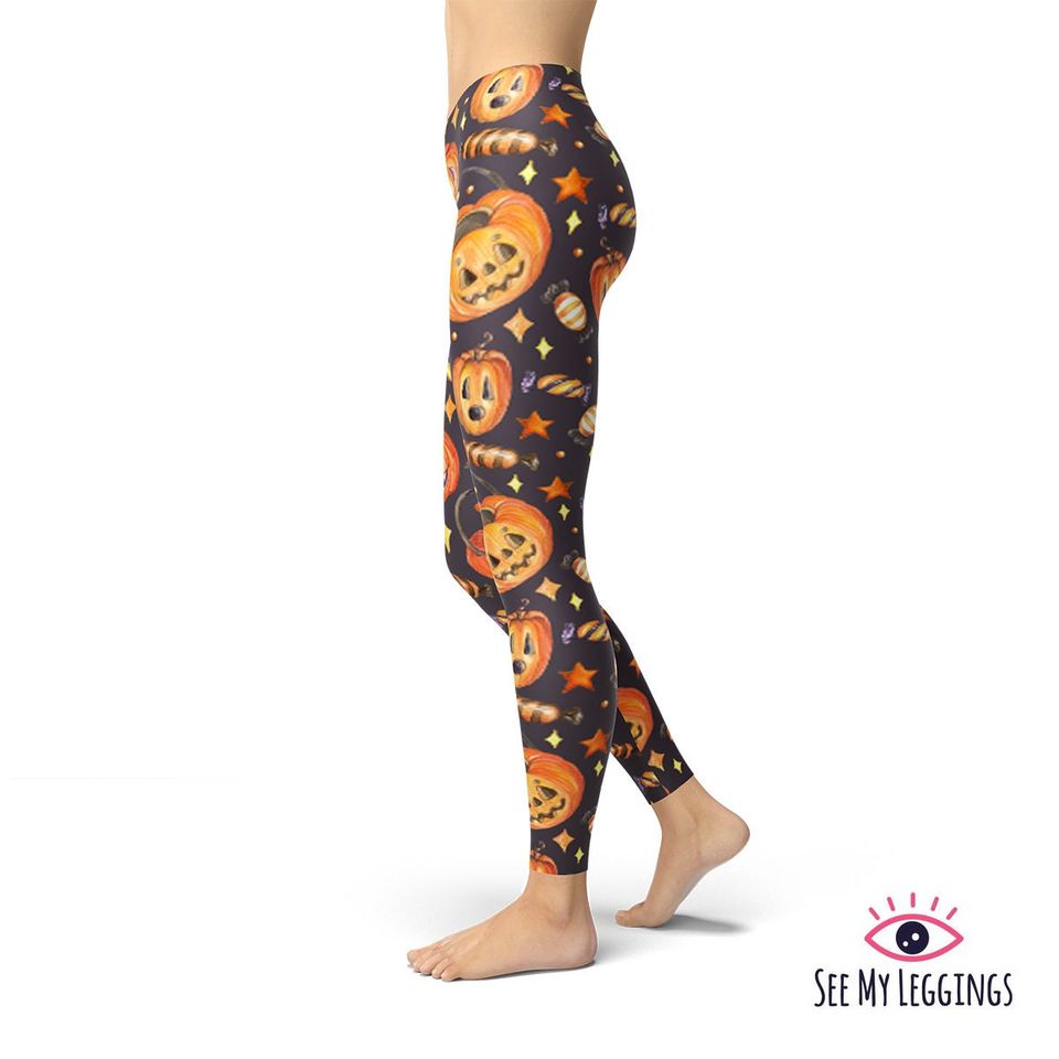 Halloween Leggings, Funny Pumpkin Leggings, Printed Leggings, High Waist Leggings