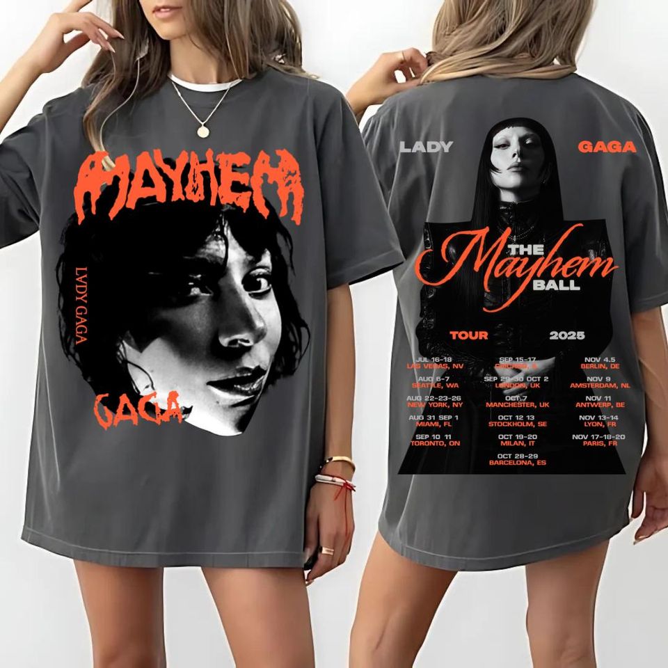 Ld ga The Mayhem Ball Tour 2025 Shirt, Ld ga Shirt, Gaga Fan Graphic Tee with Tour Dates, Ld ga Fan Merch, Pop Music Concert Tee