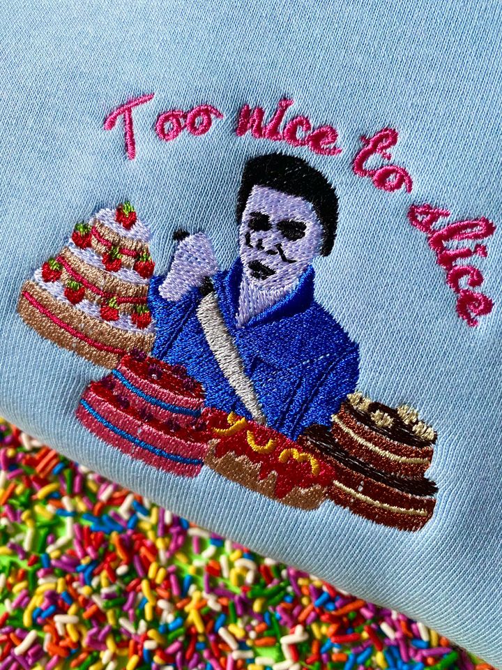 Michael Myers Cake Slices Halloween Embroidered Sweatshirt