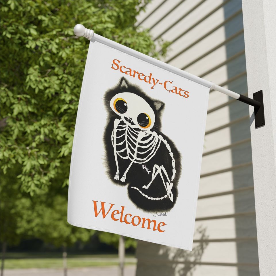 Cat Lover Gift, Skeleton Cat Garden & House Banner Halloween Cat Flag