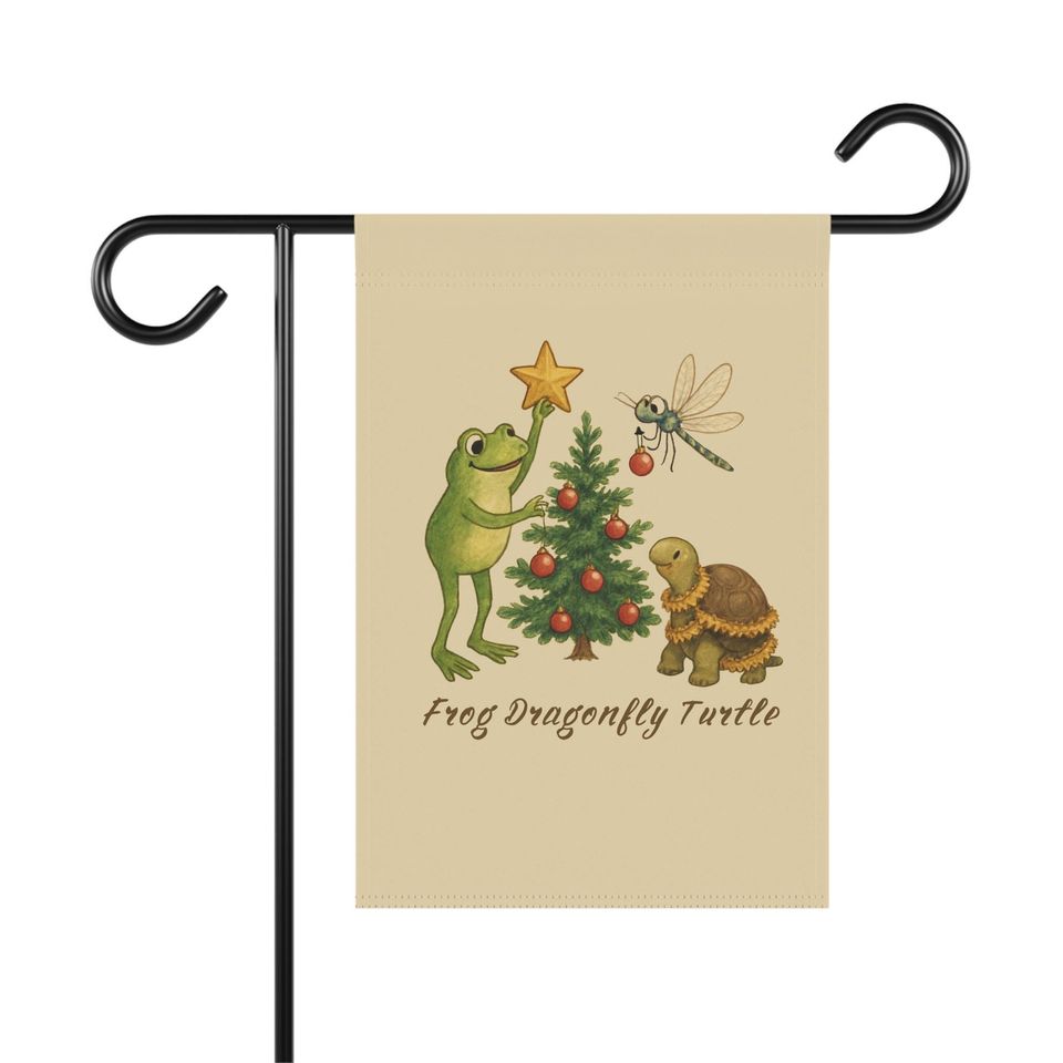 FDT Christmas Garden Flag, Frog Dragonfly Turtle