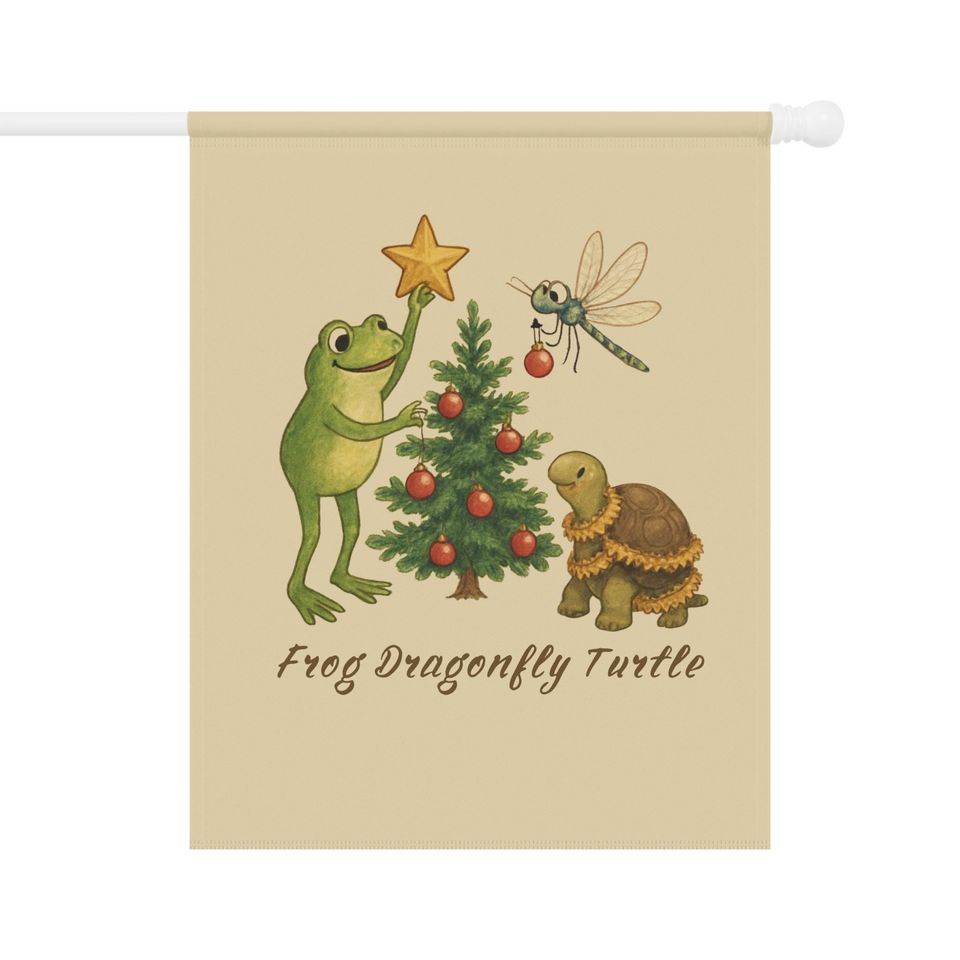 FDT Christmas Garden Flag, Frog Dragonfly Turtle