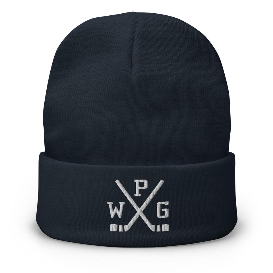 Winnipeg Hockey Sticks Retro WPG Embroidered Winter Beanie Cap Hat