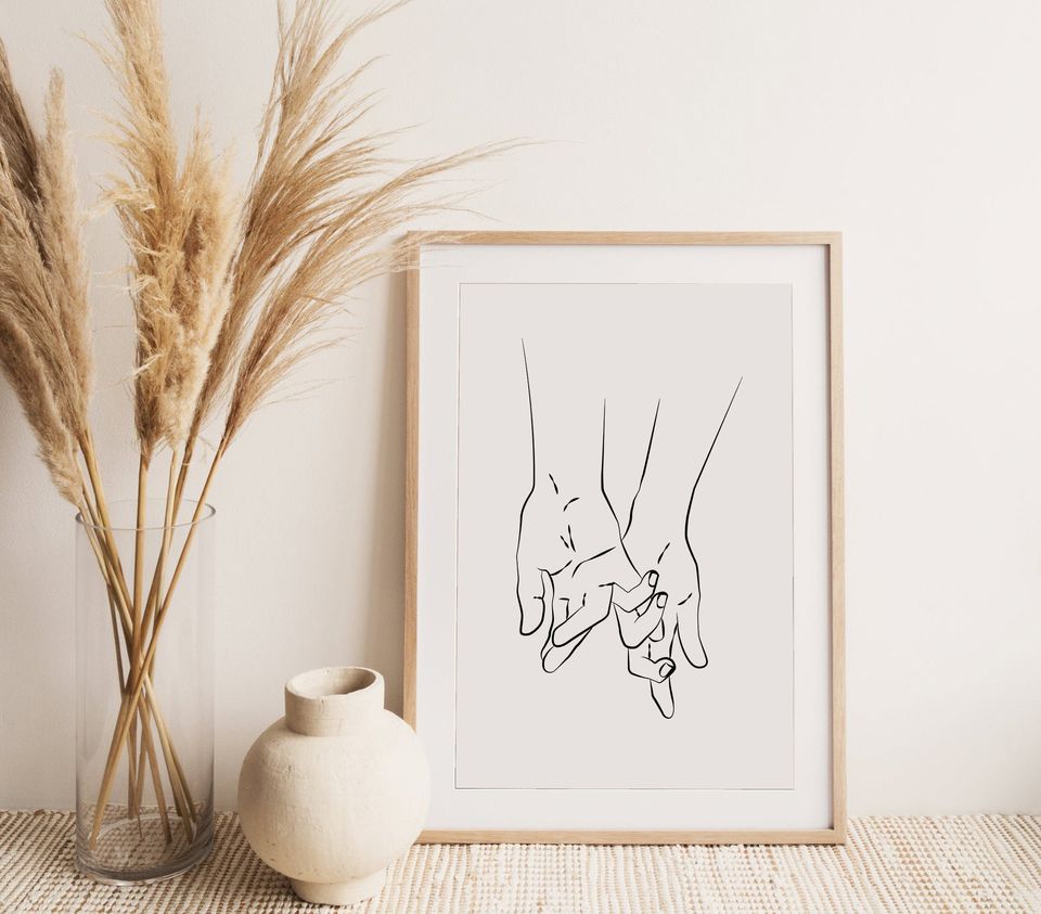 Abstract Couple Line Art, Romantic Poster, Anniversary Gift, Couple One Line Drawing