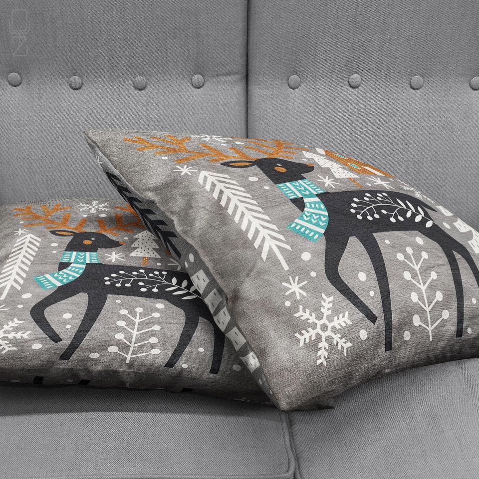 Christmas Cushion Cover with Reindeer Themed, Double Sided Printing Pillow Cover on the Soft Chenille with Multi Size Options, OEKO-TEX