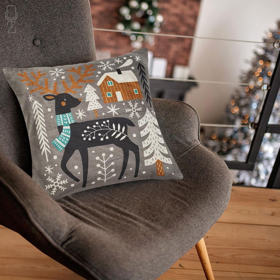 Christmas Cushion Cover with Reindeer Themed, Double Sided Printing Pillow Cover on the Soft Chenille with Multi Size Options, OEKO-TEX
