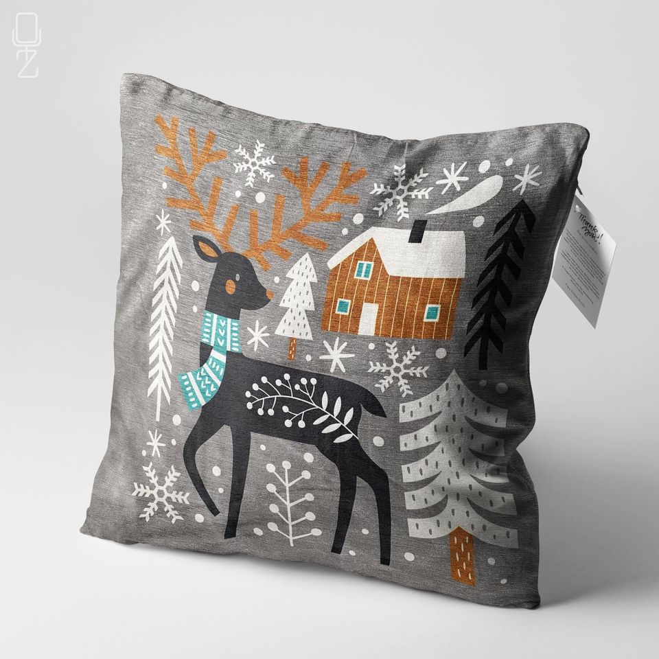 Christmas Cushion Cover with Reindeer Themed, Double Sided Printing Pillow Cover on the Soft Chenille with Multi Size Options, OEKO-TEX