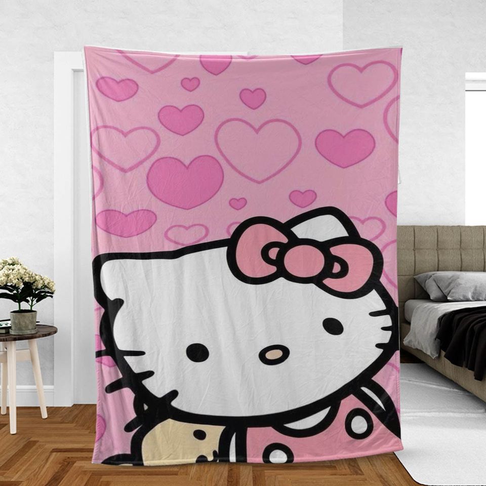 Hello Kitty Pinky Heart Sherpa Fleece Blanket