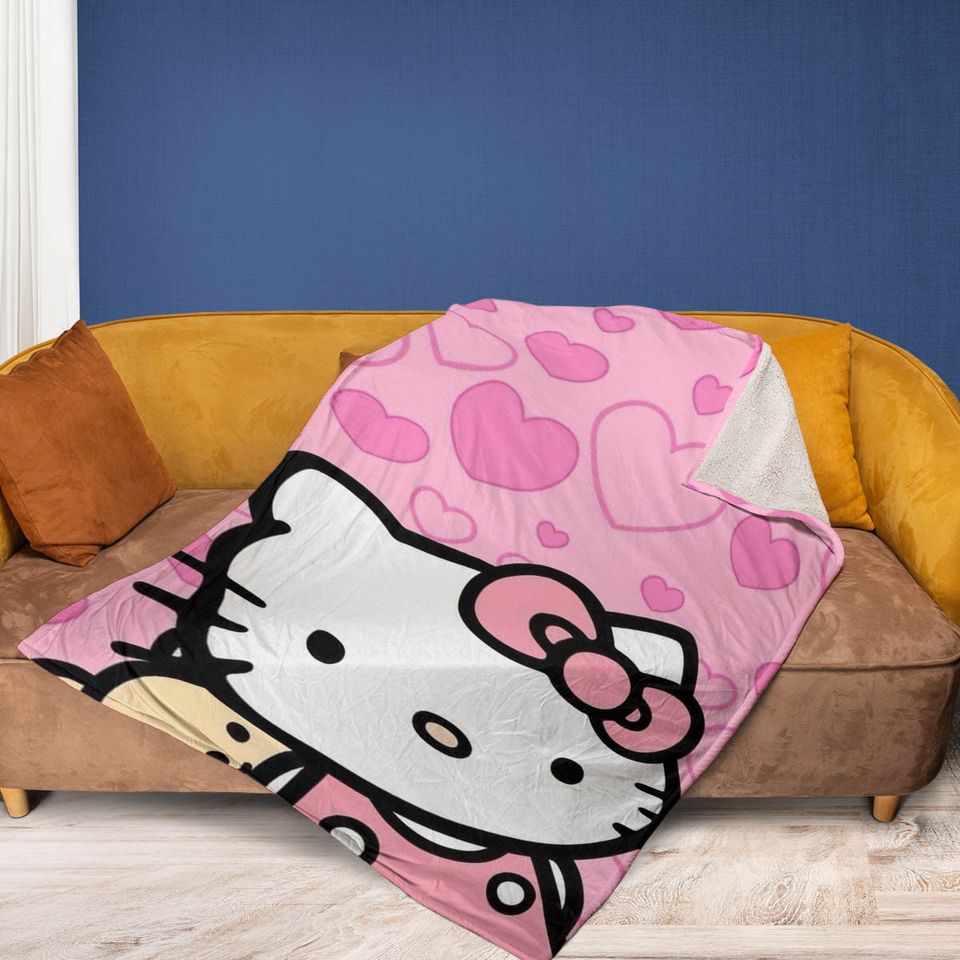 Hello Kitty Pinky Heart Sherpa Fleece Blanket