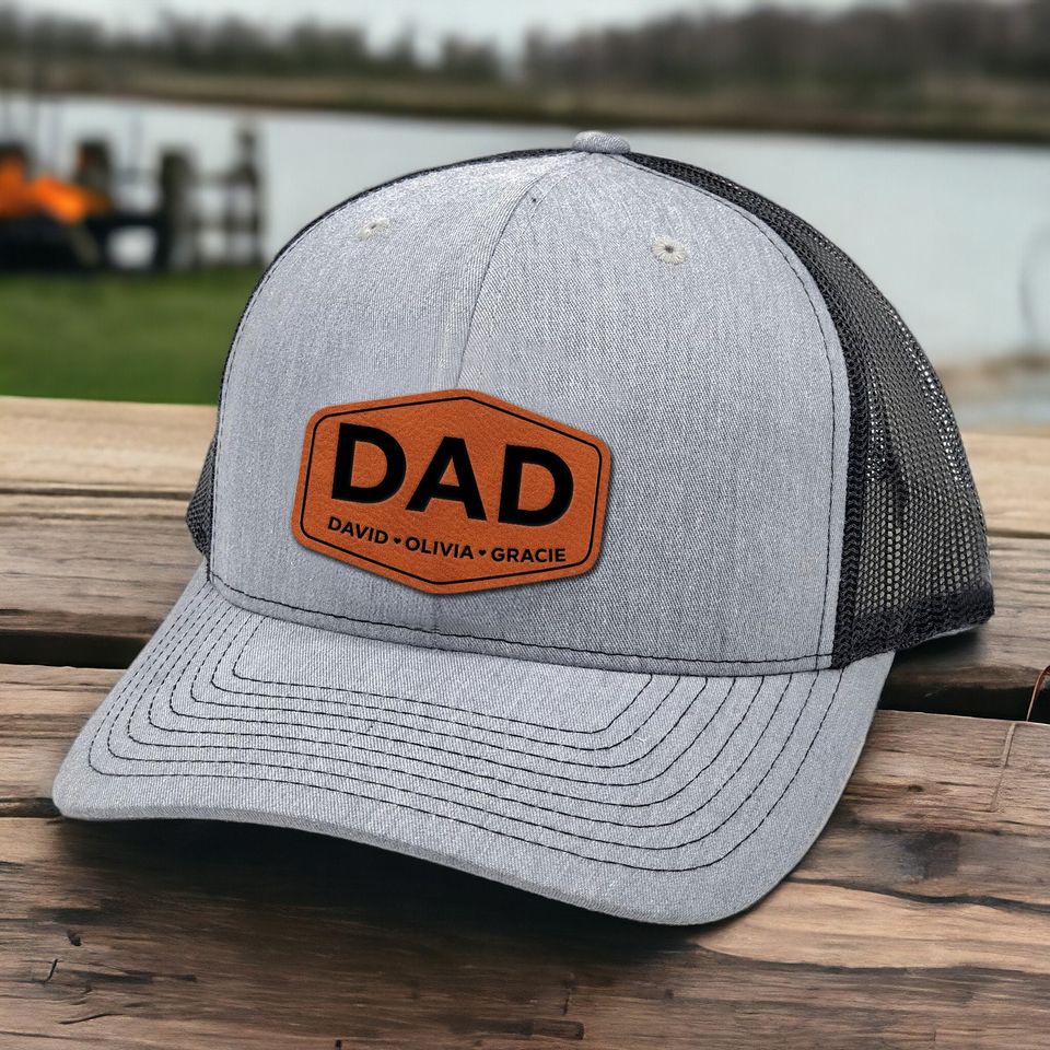 Personalized Dad Patch Hat Gift for Him - Custom Kids' Names Trucker Hat Engraved for Father's Day