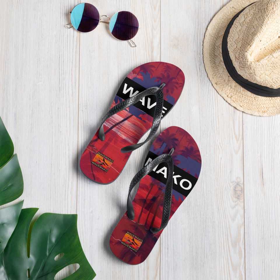 WAVEMAKO Sunset Purple Palms Flip-Flops