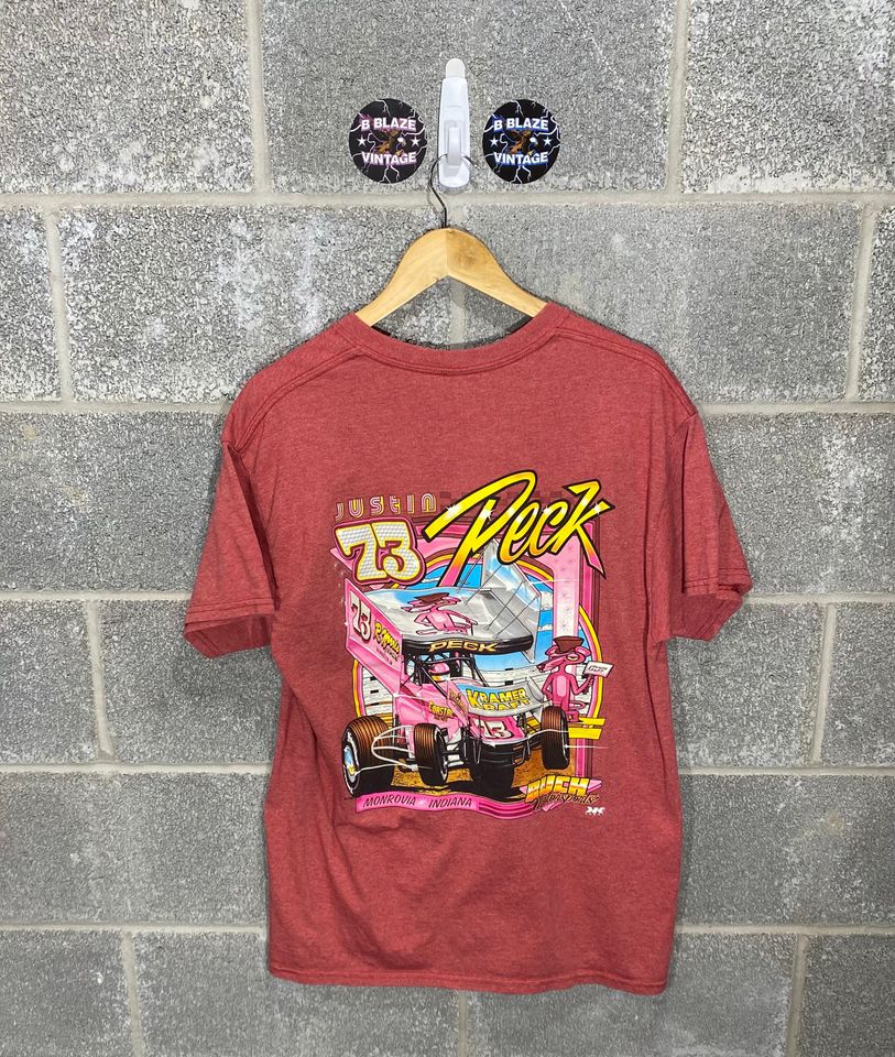 Vintage Y2K 2000s Justin Peck Kramer Williamson Sprint Car Dirt Track Racing Black Graphic T-Shirt