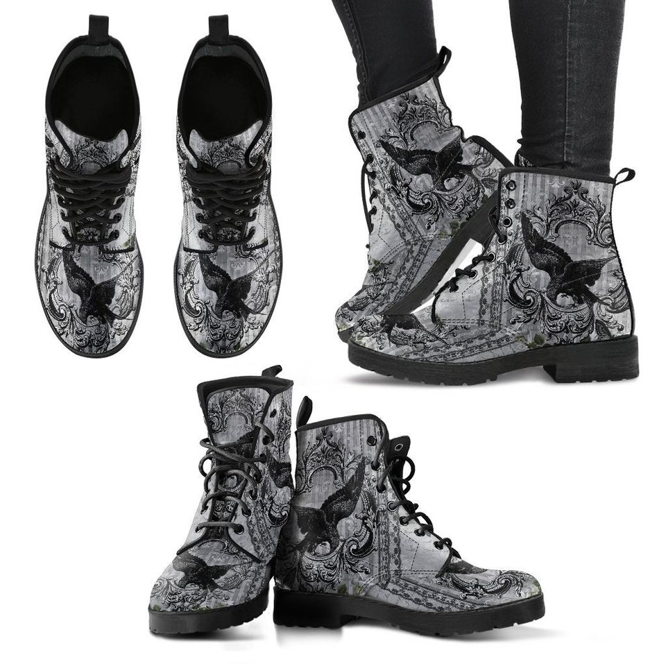 Gothic Raven Lace Up Combat Boots - Dark Raven Nevermore boots