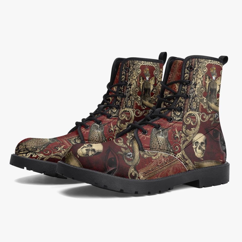Steampunk Ephemera Blood Red Gothic Horror Combat Boots