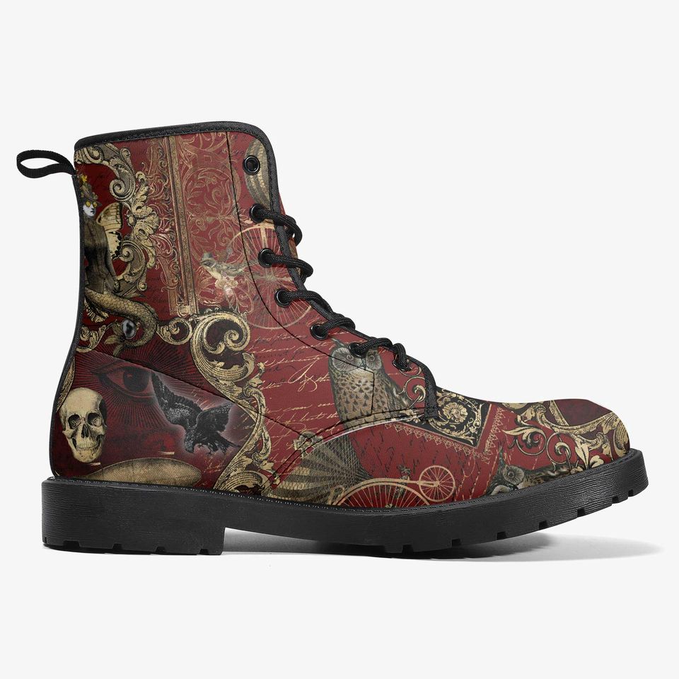 Steampunk Ephemera Blood Red Gothic Horror Combat Boots