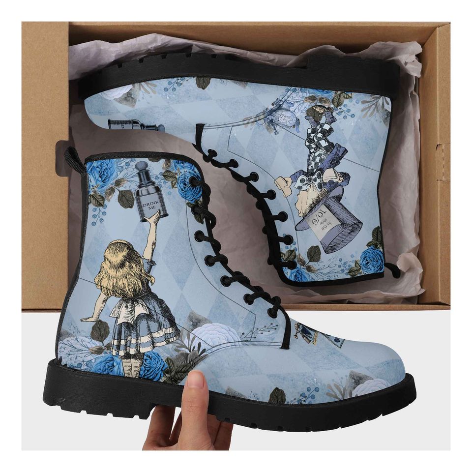Blue Alice in Wonderland Leather Boots