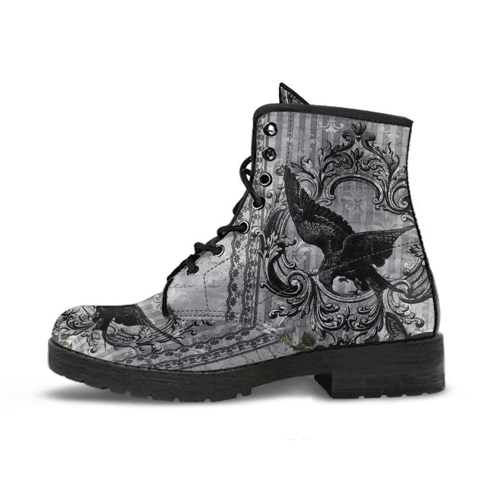Gothic Raven Lace Up Combat Boots - Dark Raven Nevermore boots