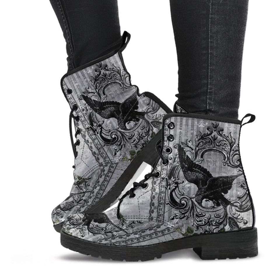 Gothic Raven Lace Up Combat Boots - Dark Raven Nevermore boots