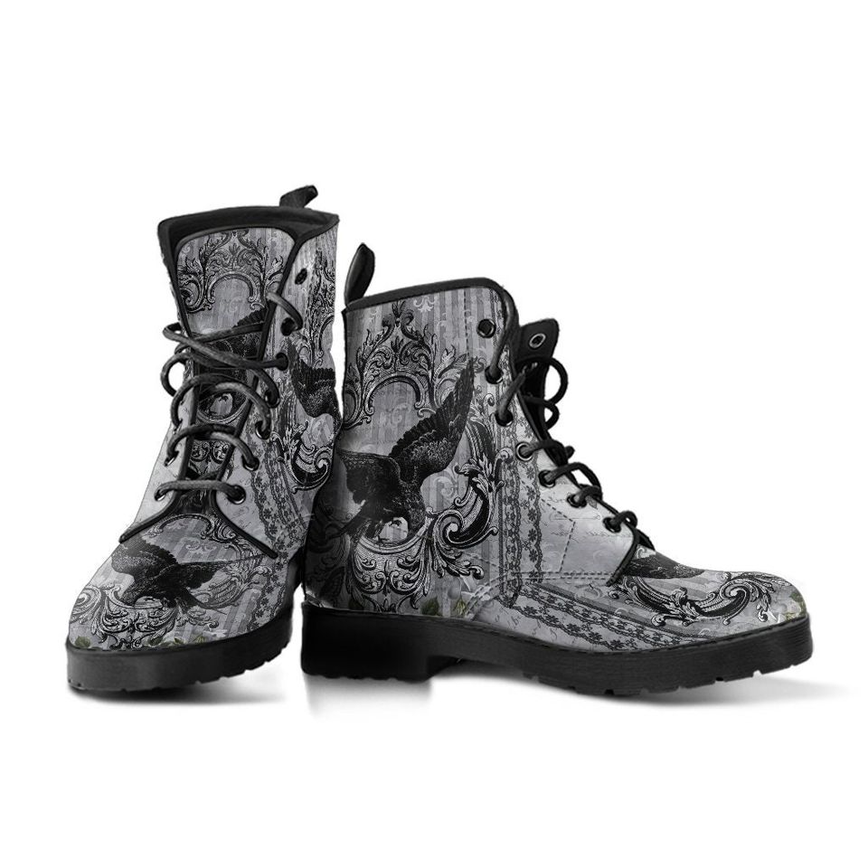 Gothic Raven Lace Up Combat Boots - Dark Raven Nevermore boots