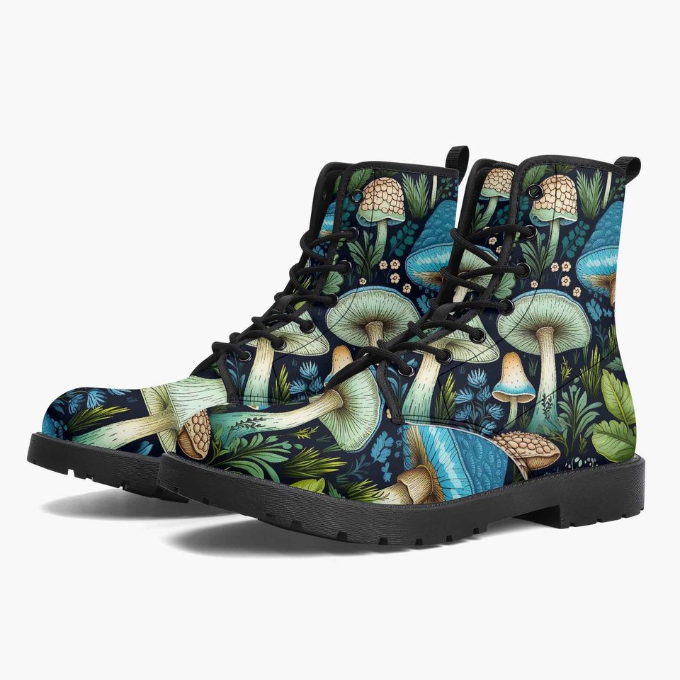 Mushroomcore Toadstool Combat Boots - Purple Mushroom Boots