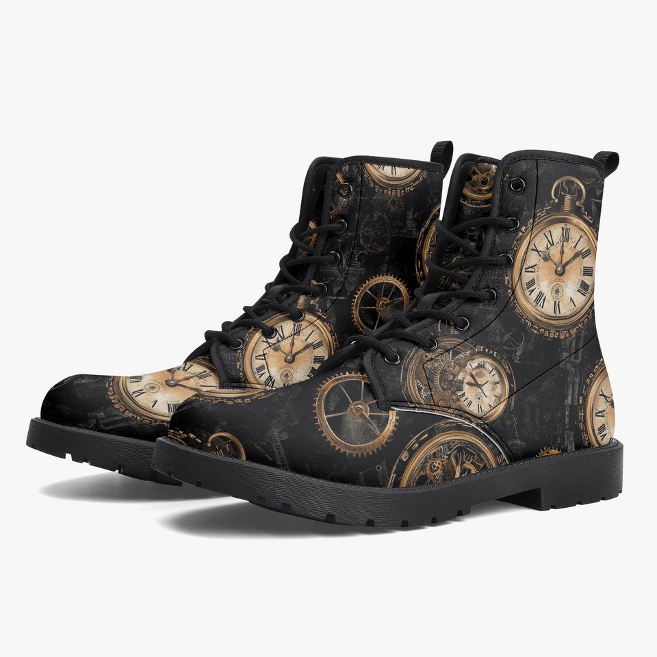 Steampunk Clockwork Boots - Custom Printed Gears & Cogs Design