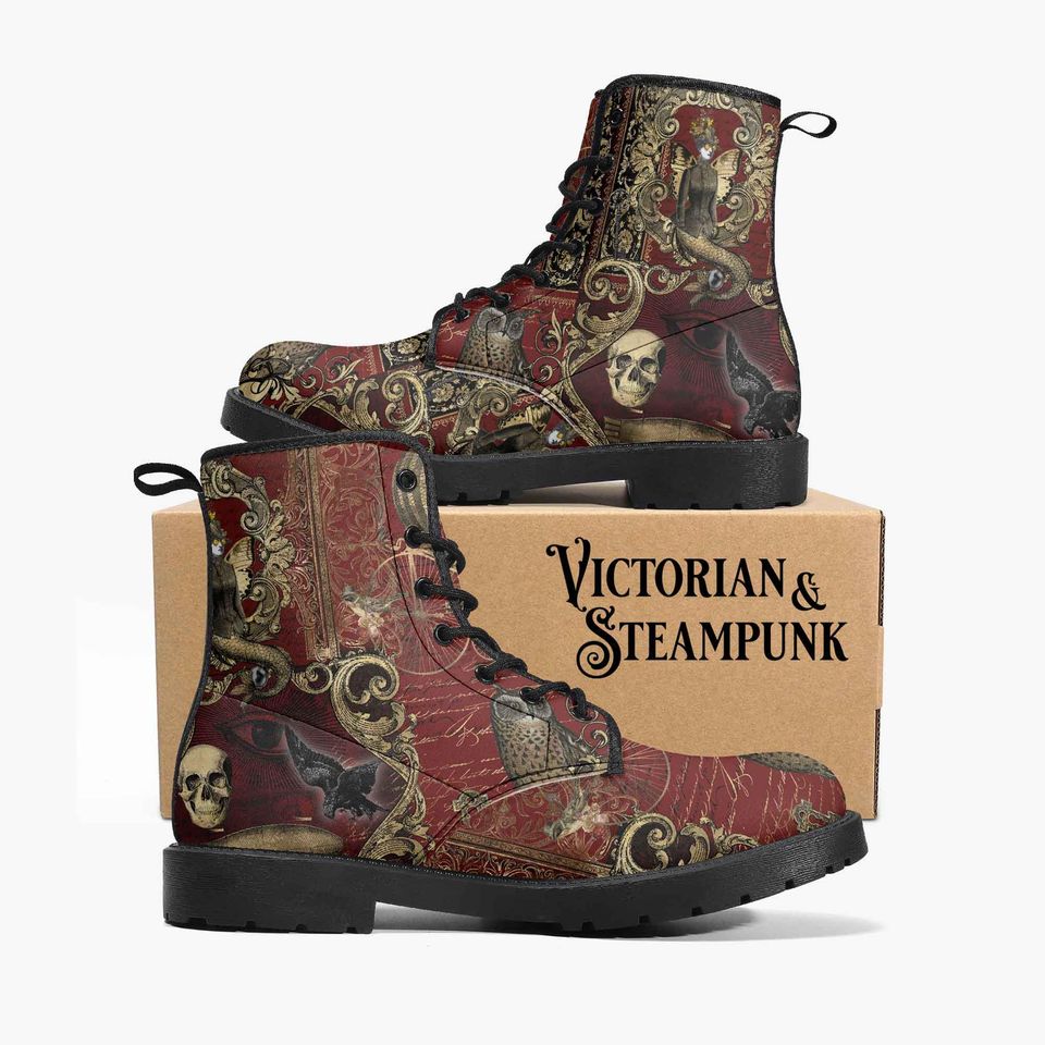 Steampunk Ephemera Blood Red Gothic Horror Combat Boots
