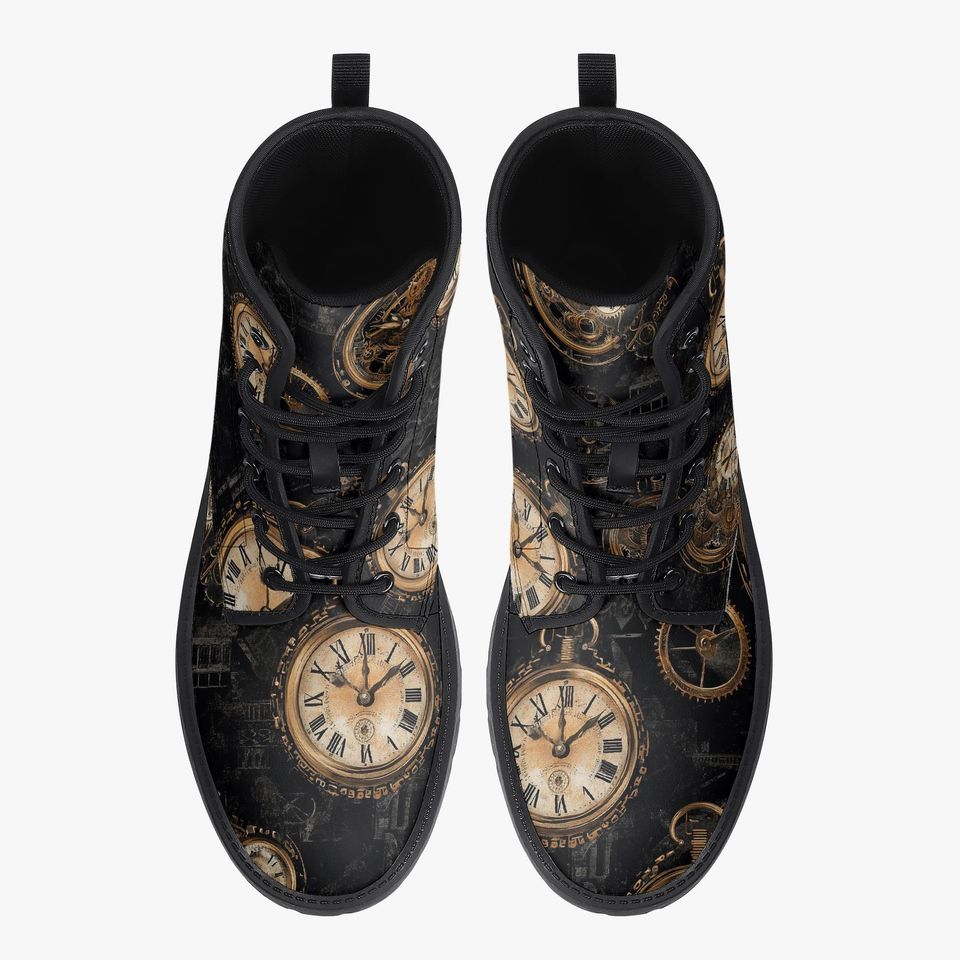 Steampunk Clockwork Boots - Custom Printed Gears & Cogs Design